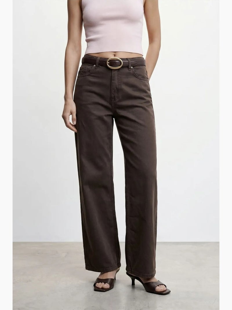 High-waist wide-leg jeans van denim dilvin Bruin - Kiabi