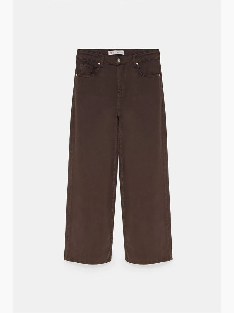 High-waist wide-leg jeans van denim dilvin Bruin - Kiabi