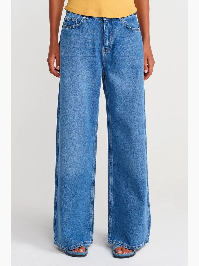 High-waist wide-leg jeans van denim dilvin Saffierblauw - Kiabi