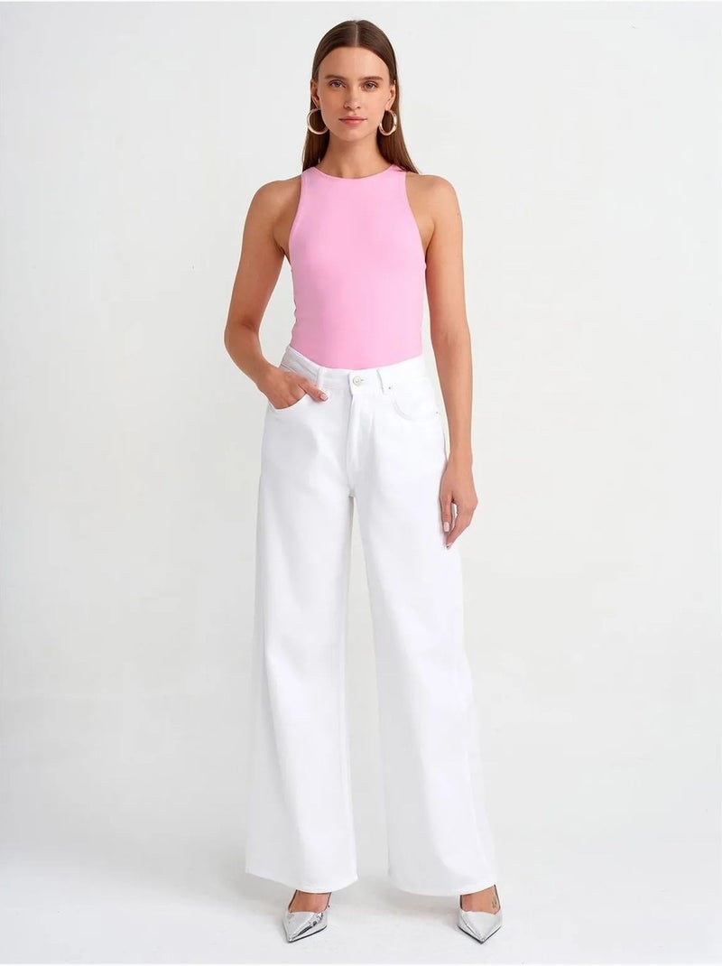 High-waist wide-leg jeans van denim dilvin Wit - Kiabi