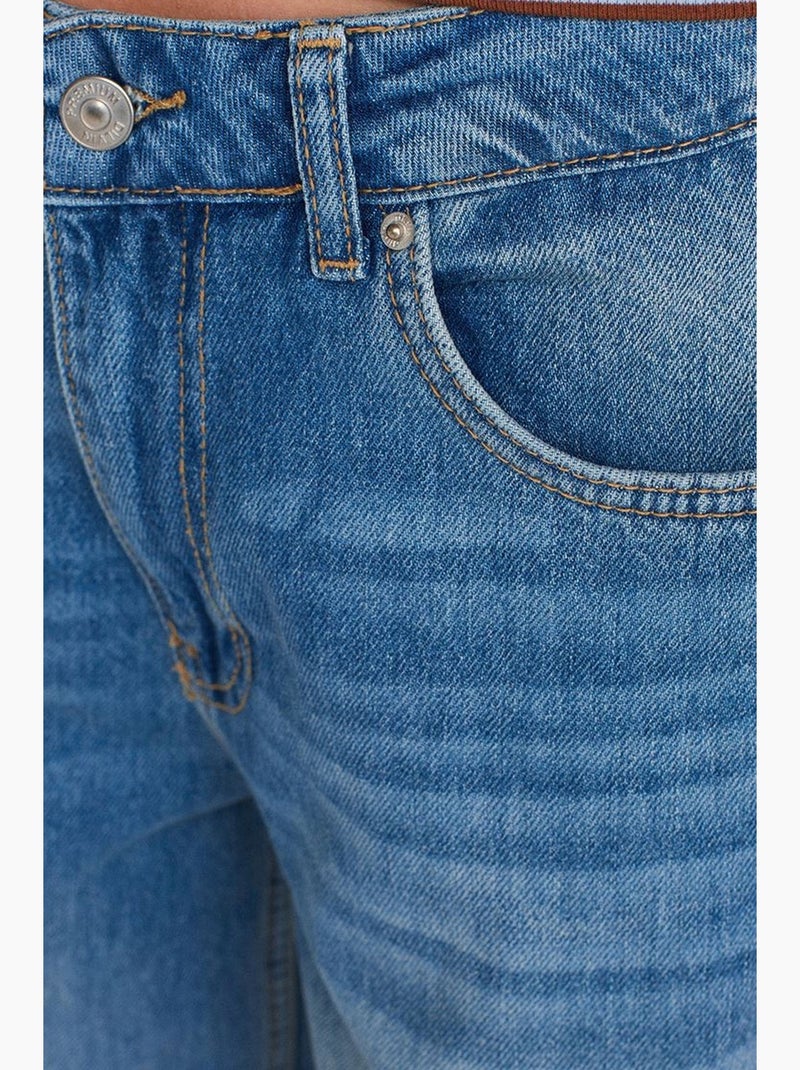 High-waist wide-leg jeans van katoen dilvin Saffierblauw - Kiabi