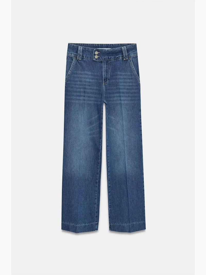 High-waist wide-leg jeans van katoen dilvin Saffierblauw - Kiabi