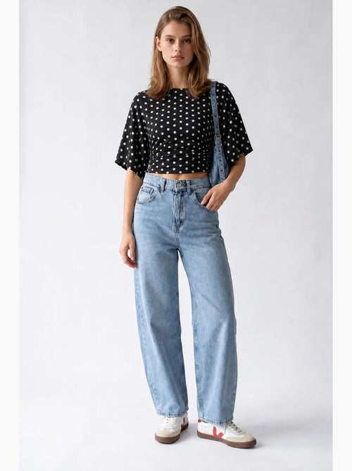 High-waist wide-leg jeans van katoen mixray - Kiabi High-waist wide-leg jeans van katoen mixray - Kiabi