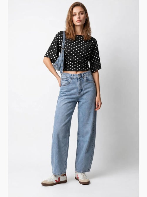 High-waist wide-leg jeans van katoen mixray - Kiabi High-waist wide-leg jeans van katoen mixray - Kiabi