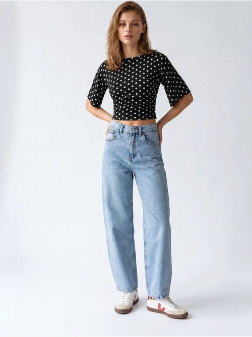 High-waist wide-leg jeans van katoen mixray - Kiabi High-waist wide-leg jeans van katoen mixray - Kiabi