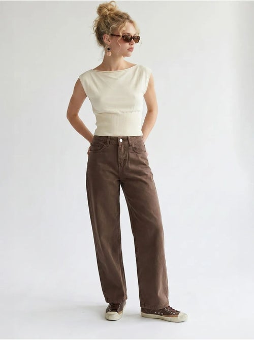 High-waist wide-leg katoenen jeans mixray - Kiabi High-waist wide-leg katoenen jeans mixray - Kiabi