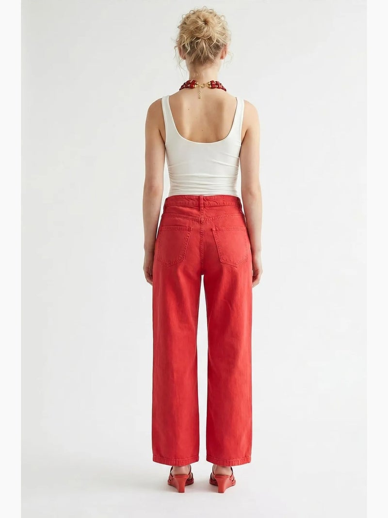 High-waist wide-leg katoenen jeans mixray Rood - Kiabi