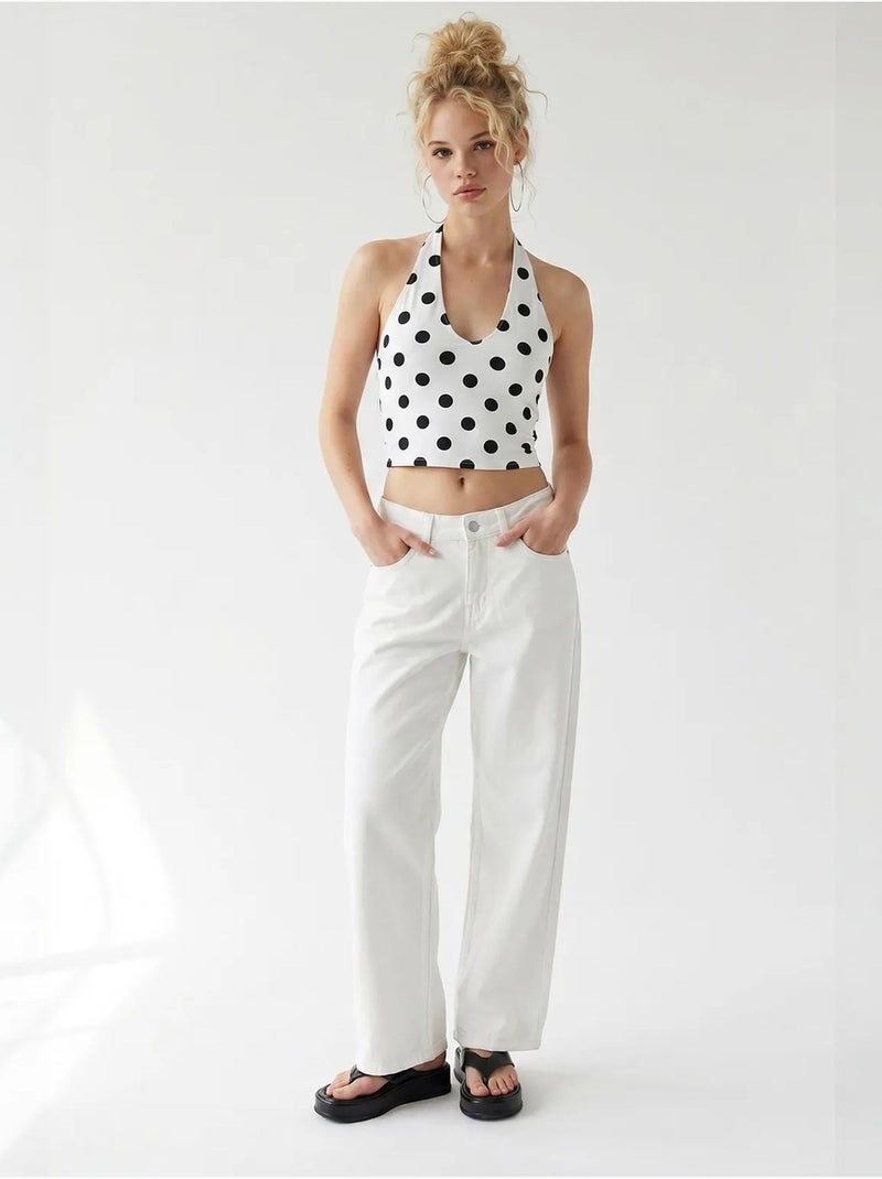 High-waist wide-leg katoenen jeans mixray Wit - Kiabi