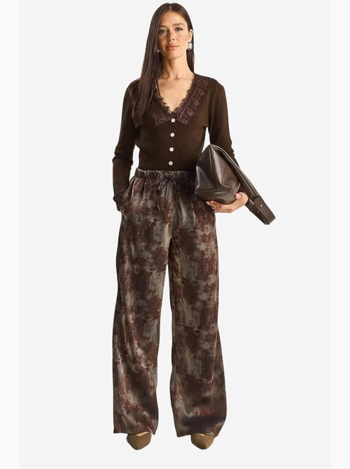 High-waist wijde broek met print en biesdetail lucci - Kiabi