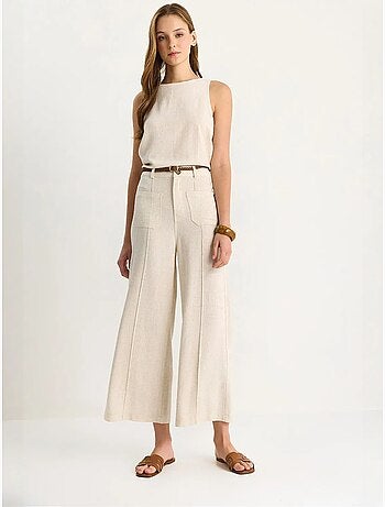 High-waist wijde pijpen enkellange broek met riem lucci