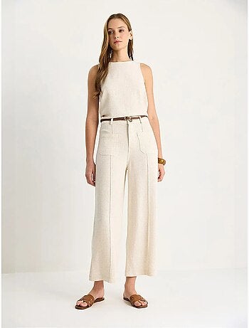 High-waist wijde pijpen enkellange broek met riem lucci
