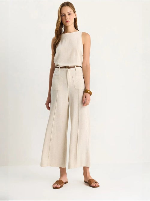 High-waist wijde pijpen enkellange broek met riem lucci - Kiabi High-waist wijde pijpen enkellange broek met riem lucci - Kiabi