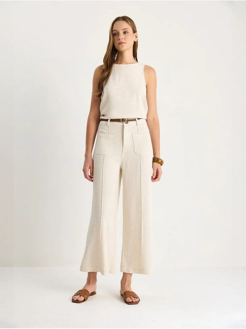 High-waist wijde pijpen enkellange broek met riem lucci - Kiabi High-waist wijde pijpen enkellange broek met riem lucci - Kiabi