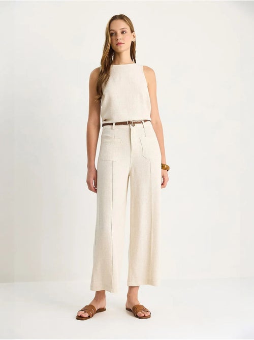 High-waist wijde pijpen enkellange broek met riem lucci - Kiabi High-waist wijde pijpen enkellange broek met riem lucci - Kiabi