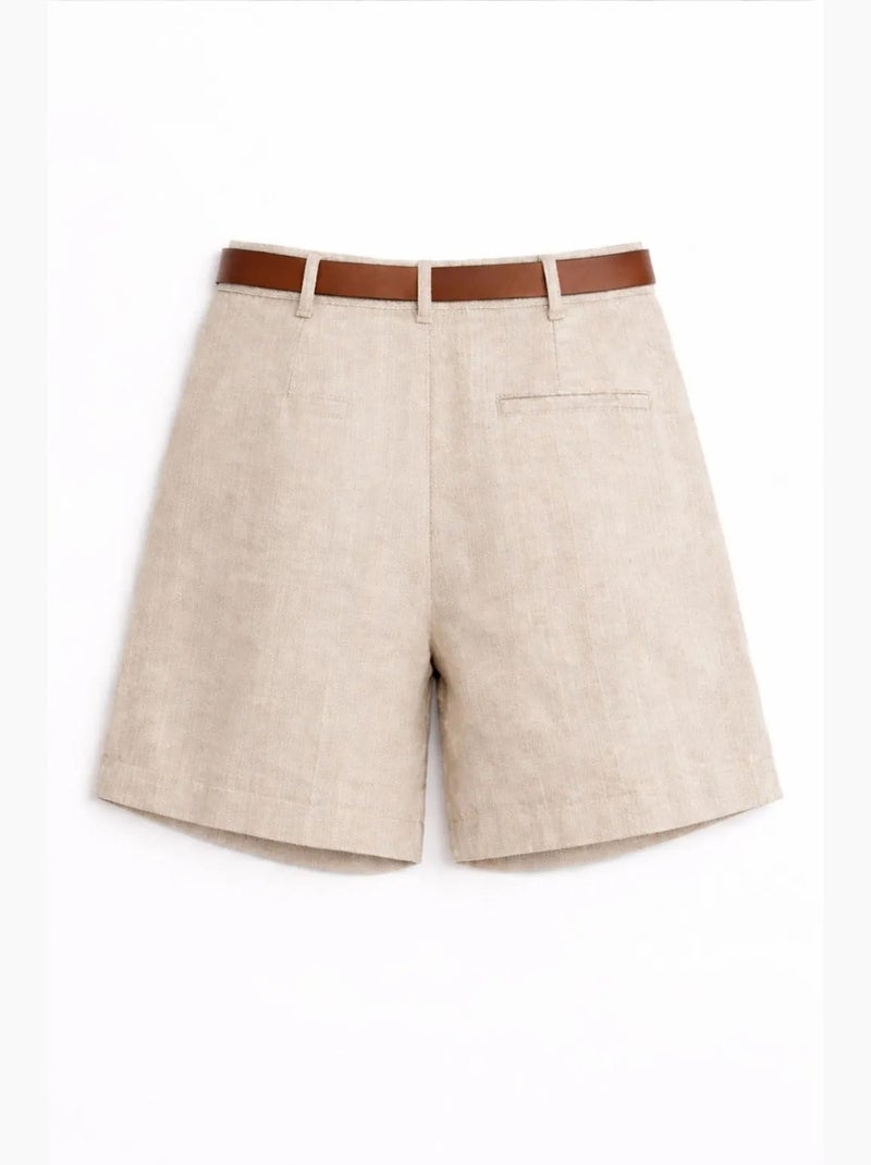 High-waist wijdvallende, getailleerde shorts met ceintuur mixray Beige - Kiabi