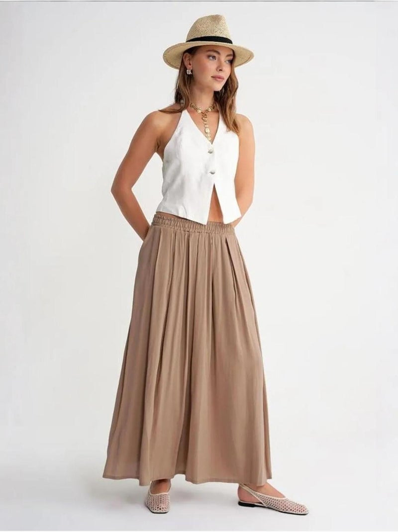 High-waisted lange rok met zakken mixray Camel - Kiabi