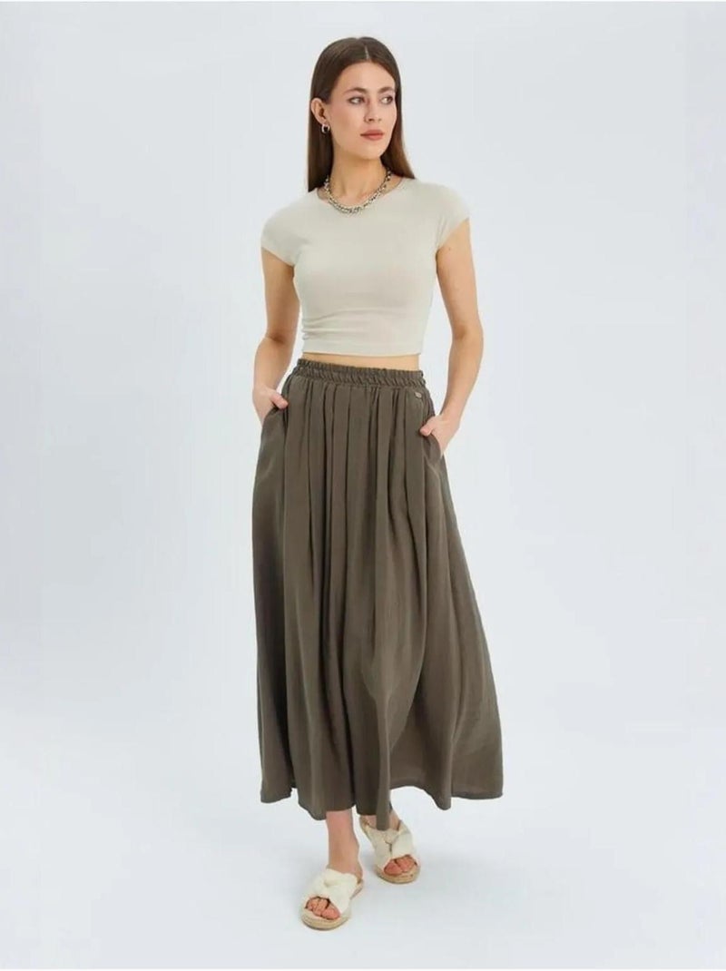 High-waisted lange rok met zakken mixray Kaki - Kiabi