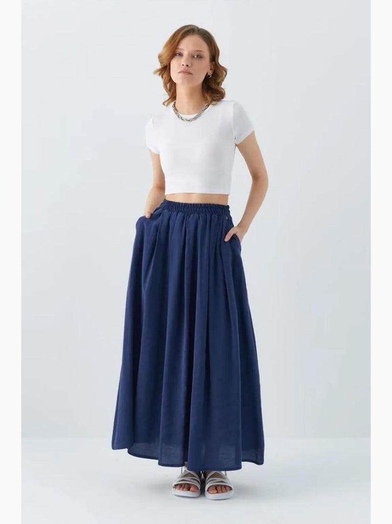 High-waisted lange rok met zakken mixray Marineblauw - Kiabi