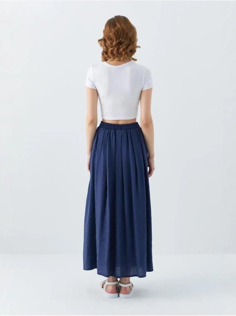 High-waisted lange rok met zakken mixray Marineblauw - Kiabi