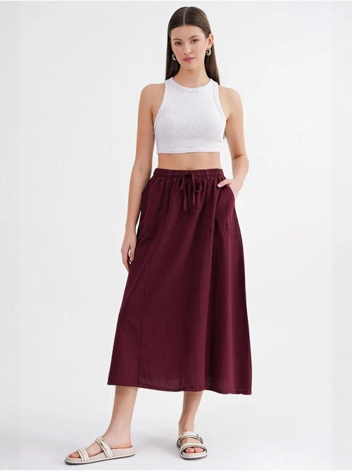 High-waisted poplin rok met trekkoorddetail mixray - Kiabi