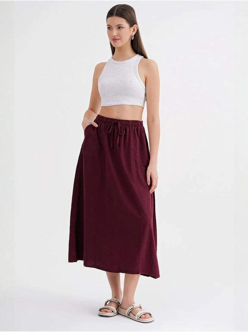 High-waisted poplin rok met trekkoorddetail mixray Bordeauxrood - Kiabi