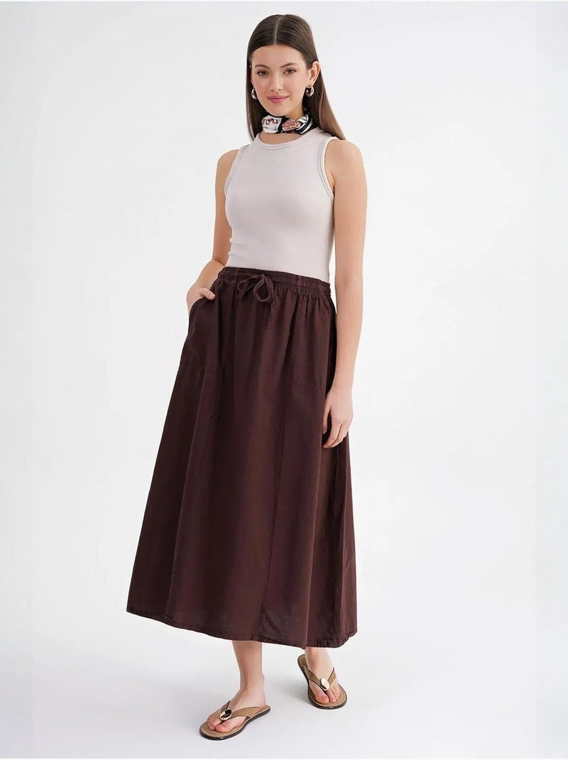 High-waisted poplin rok met trekkoorddetail mixray Donkerbruin - Kiabi