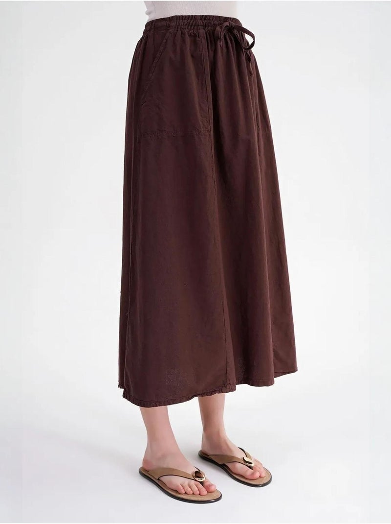 High-waisted poplin rok met trekkoorddetail mixray Donkerbruin - Kiabi