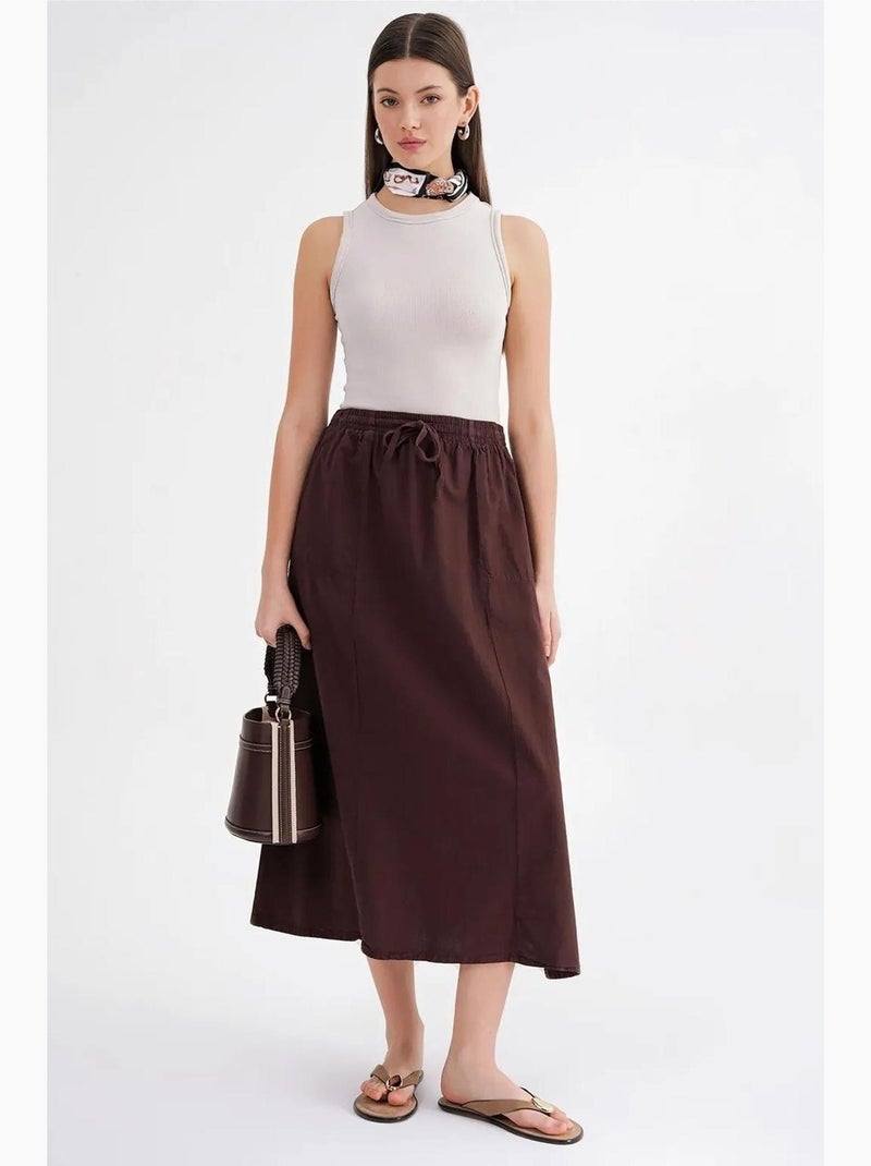 High-waisted poplin rok met trekkoorddetail mixray Donkerbruin - Kiabi