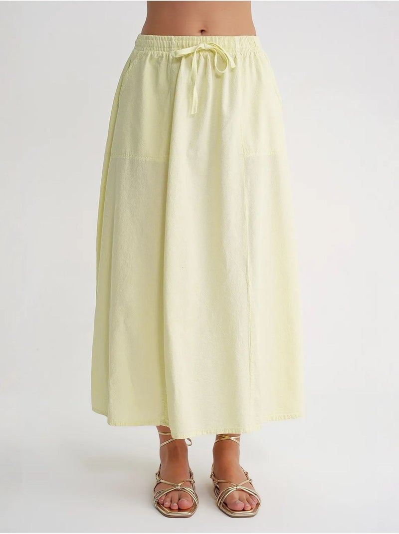 High-waisted poplin rok met trekkoorddetail mixray Fluorgeel - Kiabi