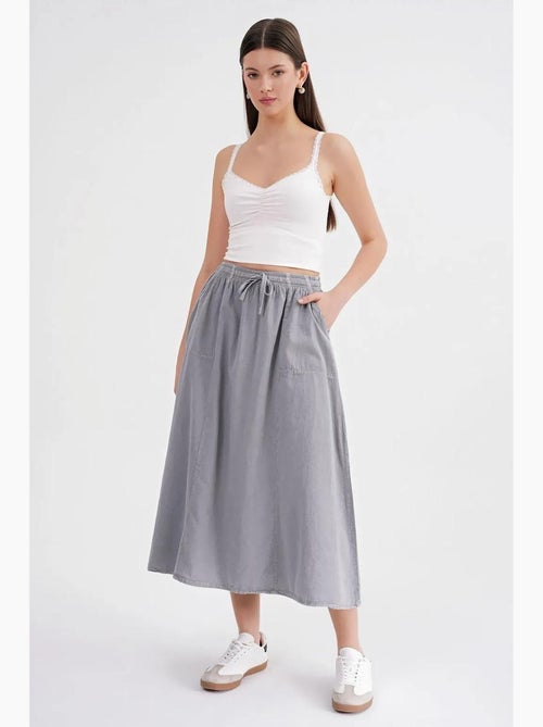 High-waisted poplin rok met trekkoorddetail mixray - Kiabi