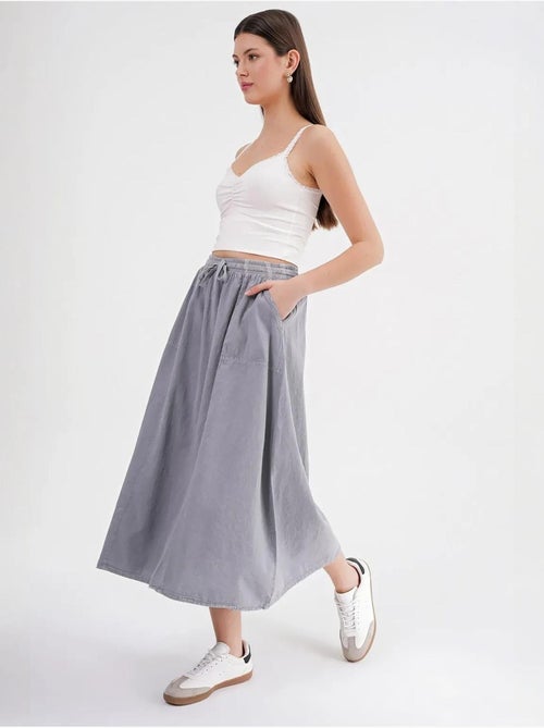 High-waisted poplin rok met trekkoorddetail mixray - Kiabi