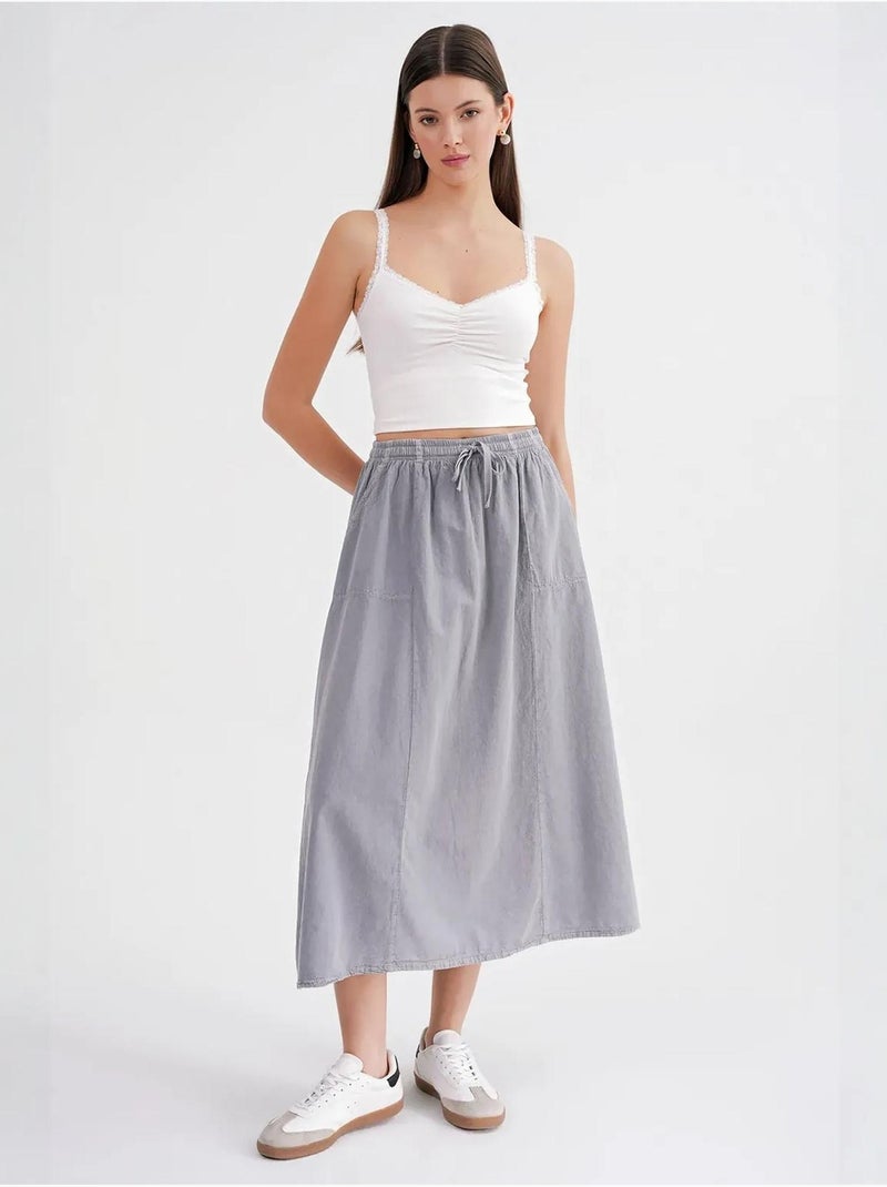 High-waisted poplin rok met trekkoorddetail mixray Grijs - Kiabi