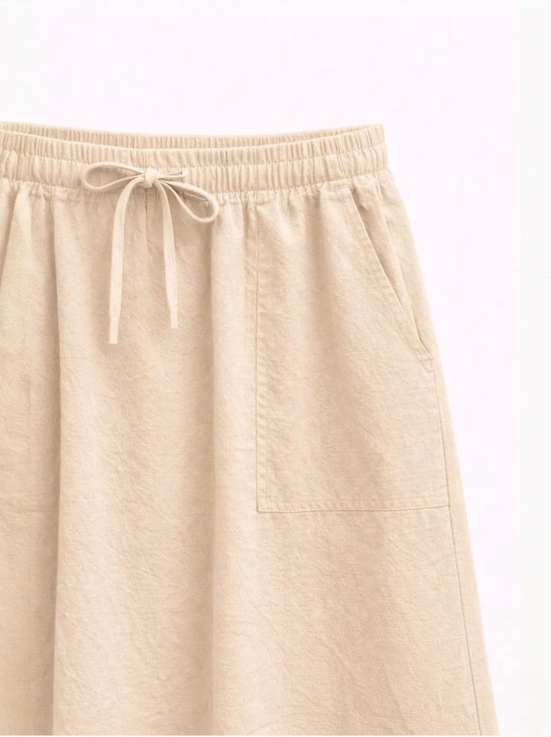 High-waisted poplin rok met trekkoorddetail mixray Zand - Kiabi