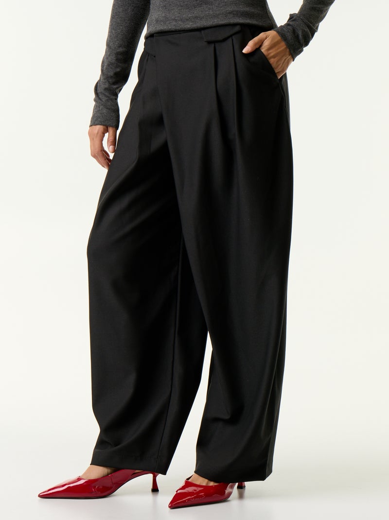 Highwaistbroek met wijd barrelmodel Zwart - Kiabi