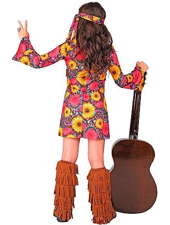 Hippiekostuum met bloemenprint en franjes