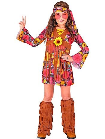 Hippiekostuum met bloemenprint en franjes