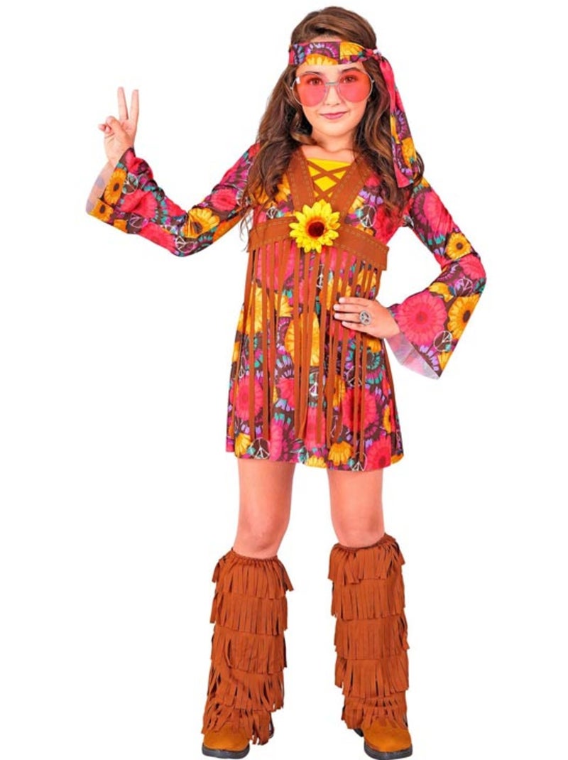 Hippiekostuum met bloemenprint en franjes Multicolor - Kiabi