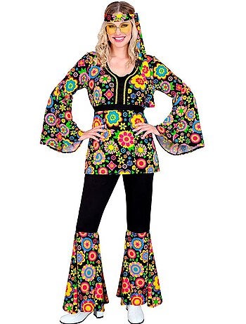 Hippiekostuum uit de jaren 60 met bloemen en mandala's