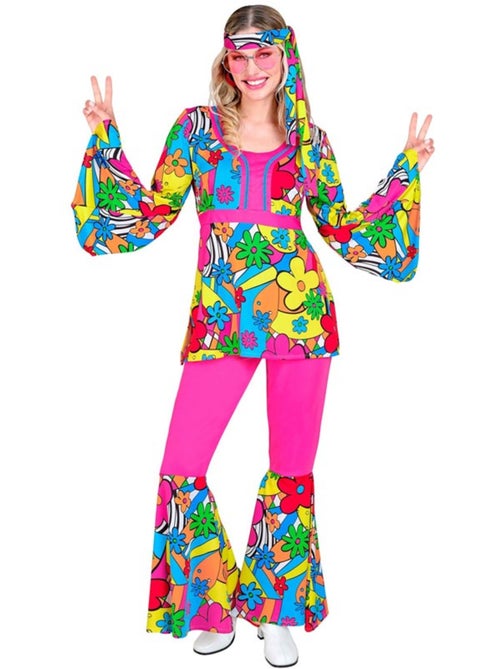 Hippiekostuum uit de jaren 60 met cartoonbloemen - Kiabi