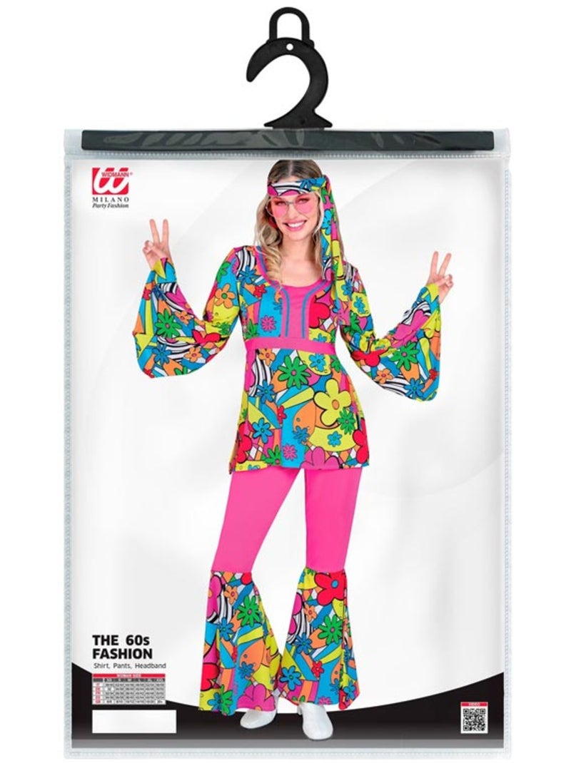 Hippiekostuum uit de jaren 60 met cartoonbloemen Multicolor - Kiabi