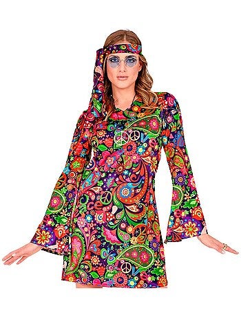 Hippiemeisjeskostuum in een psychedelische jurk