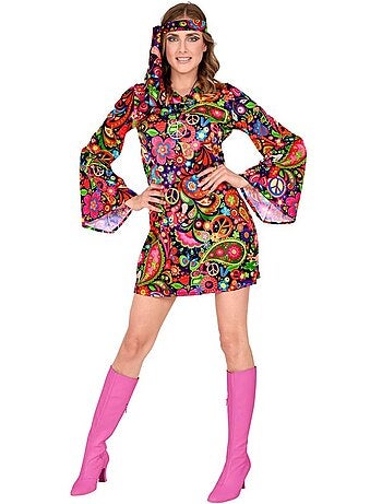 Hippiemeisjeskostuum in een psychedelische jurk