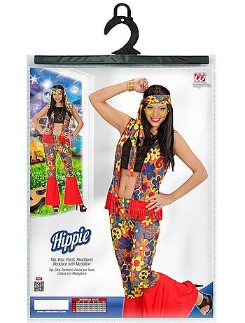 Hippievrouwkostuum met lint en medaillon