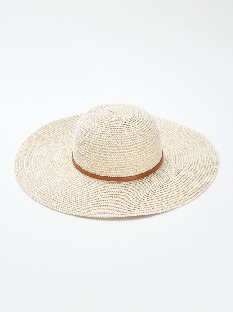 Hoed met brede rand in gevlochten raffia-effect met wit garen BIEGE - Kiabi