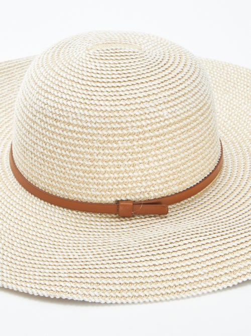Hoed met brede rand in gevlochten raffia-effect met wit garen - Kiabi