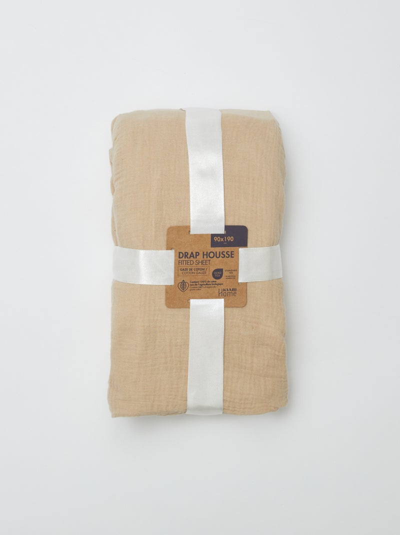 Hoeslaken 1 persoon (90x190 cm) van katoenen double gauze - Kiabi Home BIEGE - Kiabi