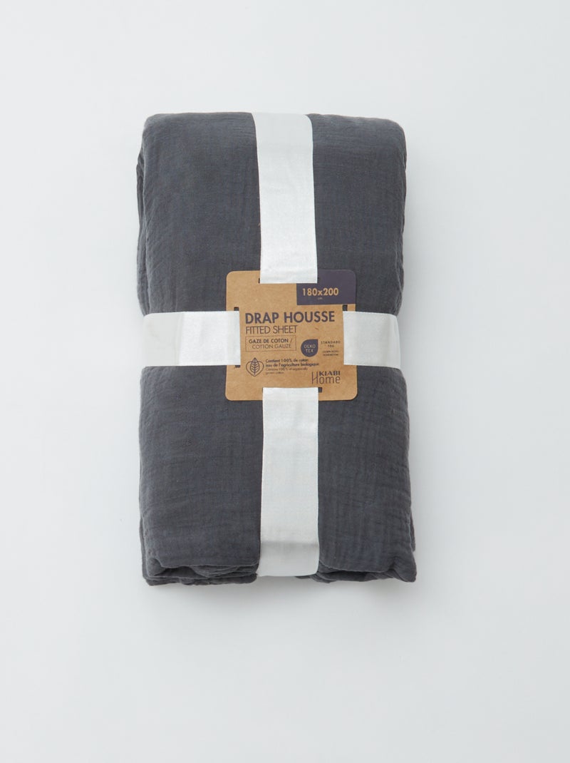 Hoeslaken 2 personen (180x200) van dubbel katoengaas - Kiabi Home GRIJS - Kiabi