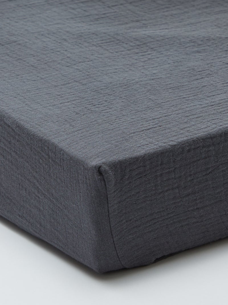 Hoeslaken 2 personen (180x200) van dubbel katoengaas - Kiabi Home GRIJS - Kiabi