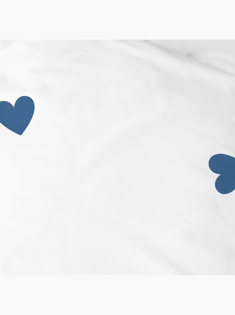 Hoeslaken bedrukt 100% katoen, pluie de coeurs Wit Blauw - Kiabi