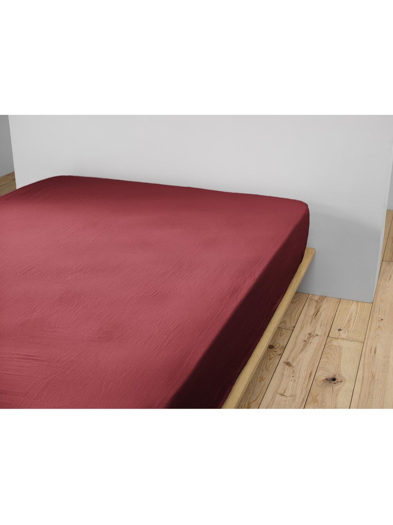 Hoeslaken – dubbel katoengaas 125 g/m² – hoekhoogte 30 cm - gaïa Bordeaux - Kiabi